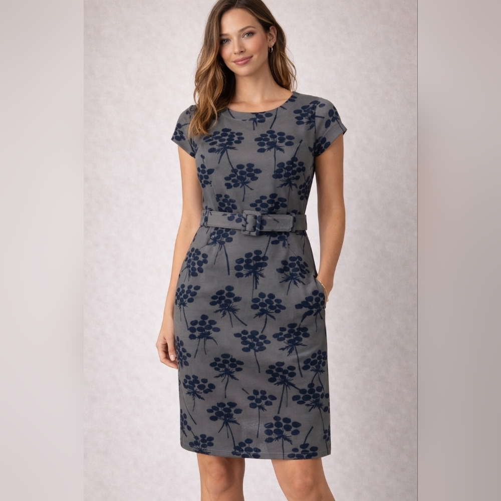 Boden botanical floral belted sheath dress Sz 16r